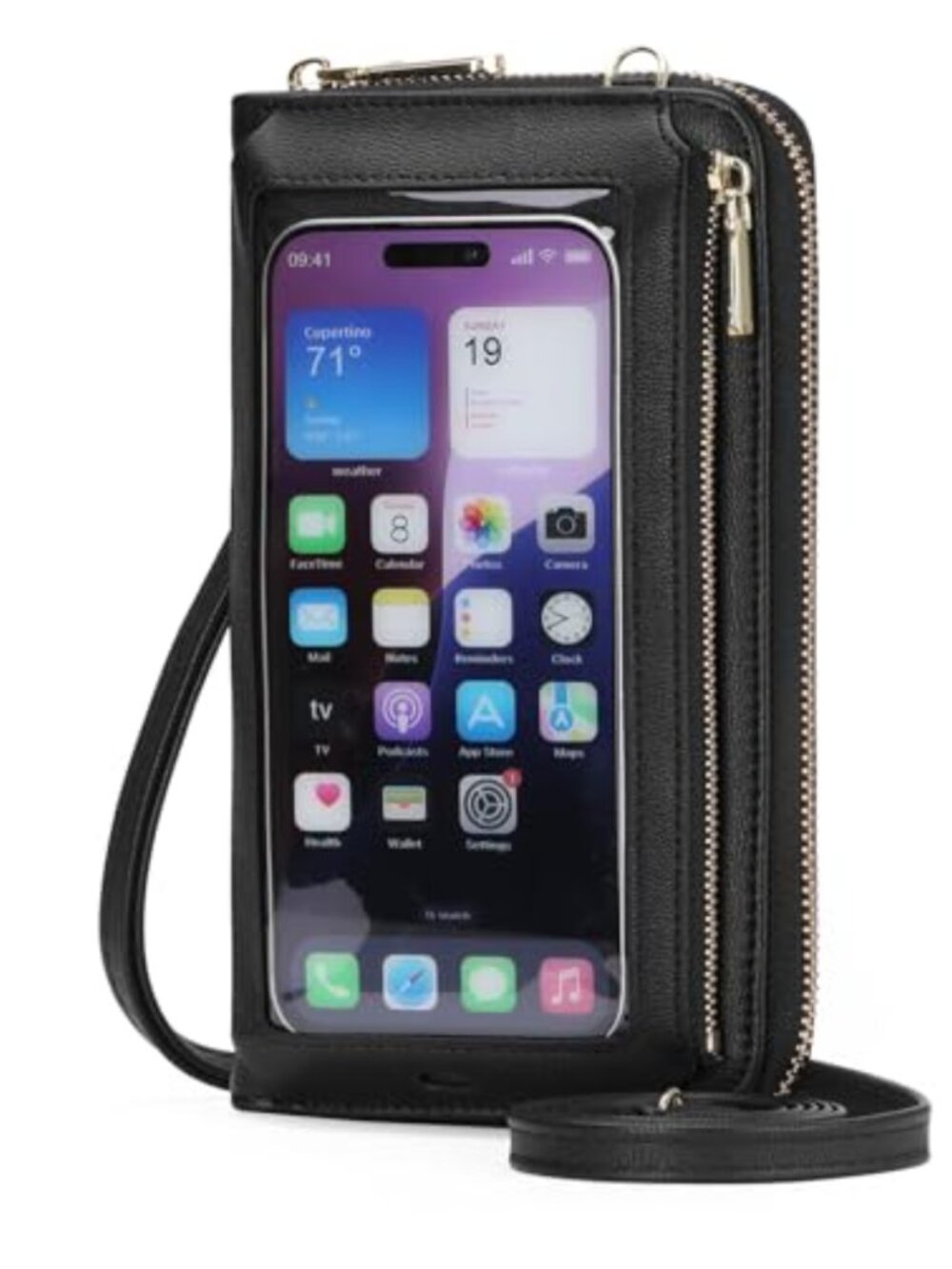 RFID Blocking Crossbody Phone Purse Wristlet with Touch Screen Window